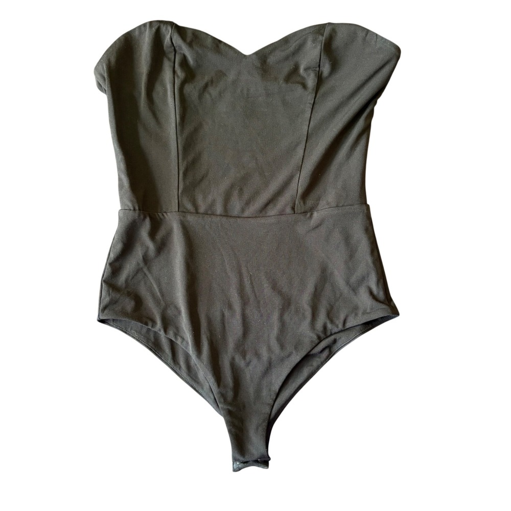 NBD Black Strapless Sweetheart Bodice Thong Bodysuit Small